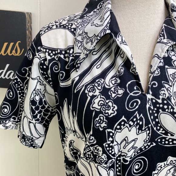 Vintage Black & White Floral Paisley V-Neck Shirt - Picture 4 of 7